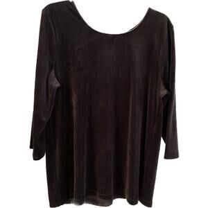 Talbots Velvet V-Neck Long Sleeve Keyhole Bow Back Neck Top Women XLp  Black